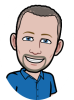 Mr. Chandler's Bitmoji avatar.  Shows a man wearing a blue shirt with short hair, beard, and mustache.