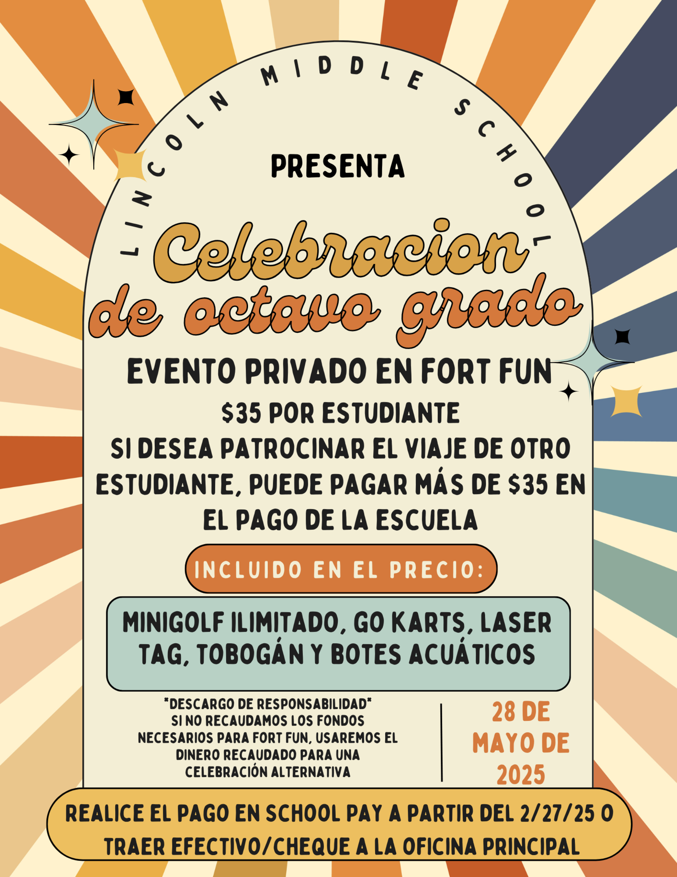8th grade celebration poster in spanish Celebracion de octavo grado en Fort Fun